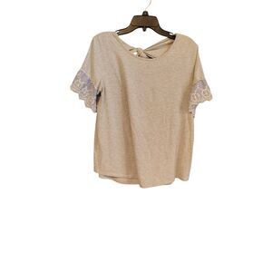 Maurice's Women's XL Gray Eyelet Striped Short Sleeve Back Knot Top